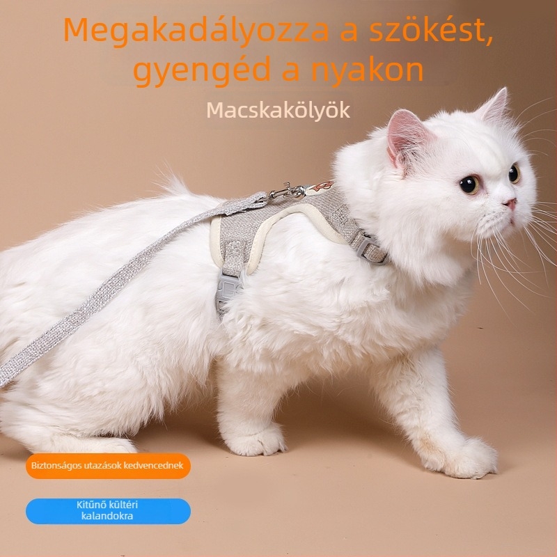 Macska mellényes hám pórázzal — Anyag: szövet, Alkalmas: macskáknak, Típus: mellény