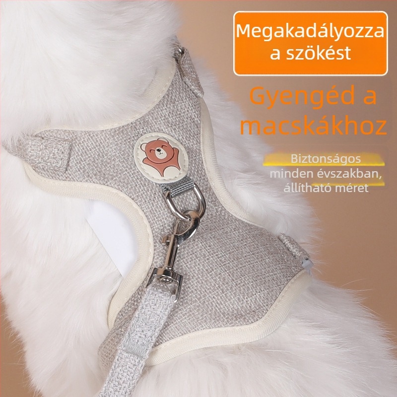Macska mellényes hám pórázzal — Anyag: szövet, Alkalmas: macskáknak, Típus: mellény