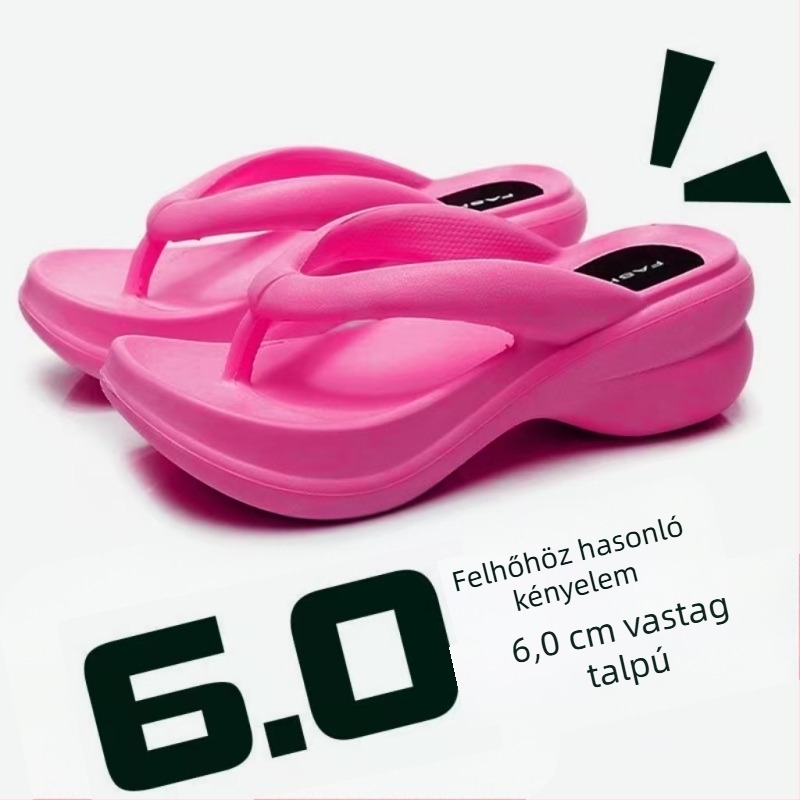 6 cm-es magasságot növelő flip-flop, EVA felsőrész és talp, kerek orr, sexy stílus