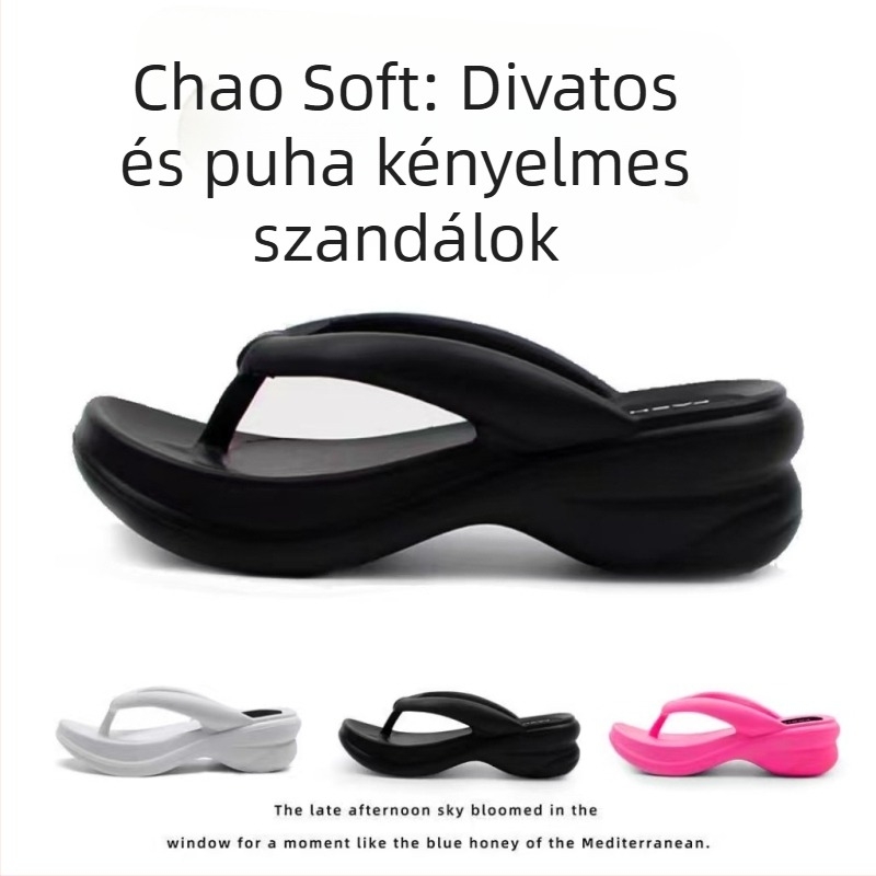 6 cm-es magasságot növelő flip-flop, EVA felsőrész és talp, kerek orr, sexy stílus