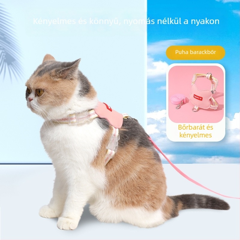 Macska mellkas hám állítható, kihúzható pórázzal - anyag: vászon, Márka: Collaboration (Pet)