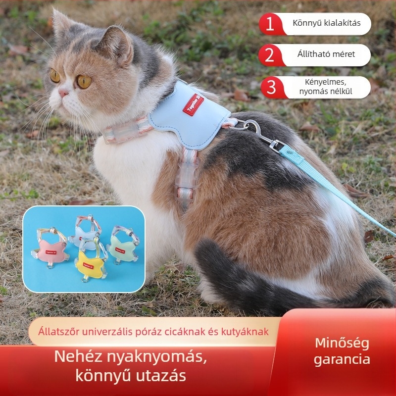 Macska mellkas hám állítható, kihúzható pórázzal - anyag: vászon, Márka: Collaboration (Pet)