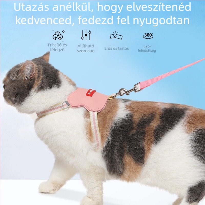 Macska mellkas hám állítható, kihúzható pórázzal - anyag: vászon, Márka: Collaboration (Pet)