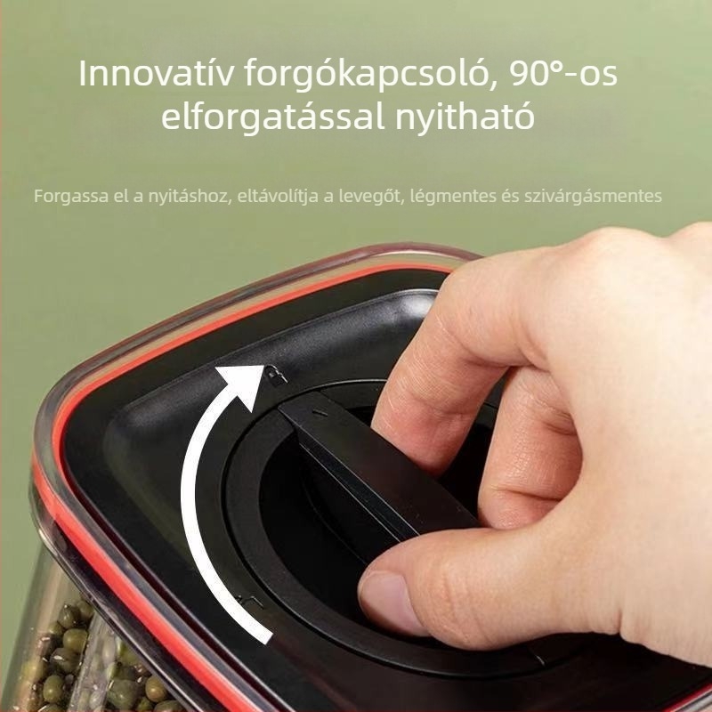 Műanyag, légmentesen záródó tárolóedények konyhához és hűtőhöz, nassolnivalók és gabonafélék tárolására, frissesség megőrzése