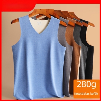 Férfi termikus mellény fleece béléssel, vastagság 251–300 g/m², poliészter 90–95%, V-nyakú, pull-over stílus