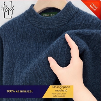 Kasmírszál pulóver – jacquard kötés, vastag, hosszú ujjú, 95% kasmír, téli 2025