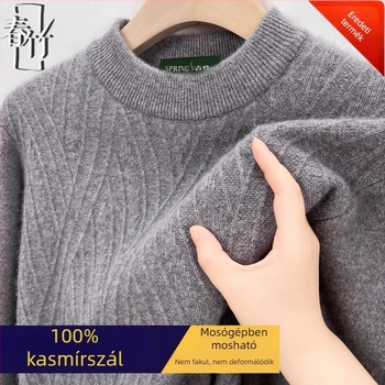 Kasmírszál pulóver – jacquard kötés, vastag, hosszú ujjú, 95% kasmír, téli 2025