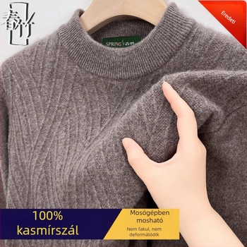 Kasmírszál pulóver – jacquard kötés, vastag, hosszú ujjú, 95% kasmír, téli 2025