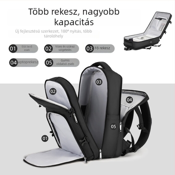 Utazó hátizsák, uniszex, nagy kapacitású 36–55 L, kompatibilis 16 hüvelykes laptophoz, PU anyag, vízálló, USB interfész