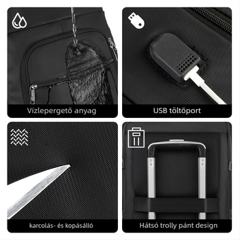 Utazó hátizsák, uniszex, nagy kapacitású 36–55 L, kompatibilis 16 hüvelykes laptophoz, PU anyag, vízálló, USB interfész