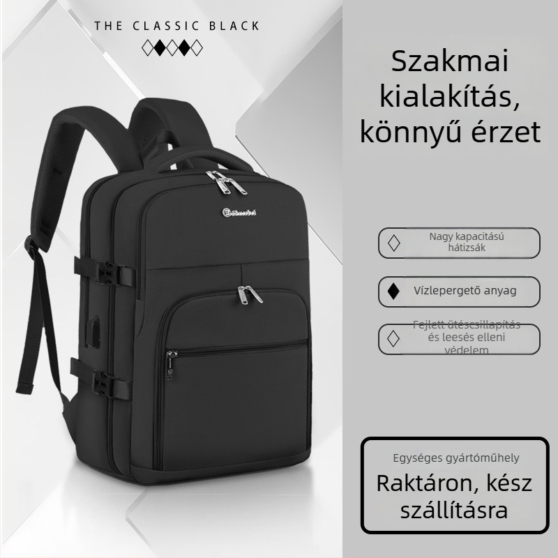 Utazó hátizsák, uniszex, nagy kapacitású 36–55 L, kompatibilis 16 hüvelykes laptophoz, PU anyag, vízálló, USB interfész