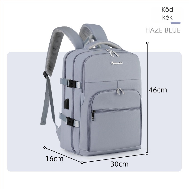 Utazó hátizsák, uniszex, nagy kapacitású 36–55 L, kompatibilis 16 hüvelykes laptophoz, PU anyag, vízálló, USB interfész