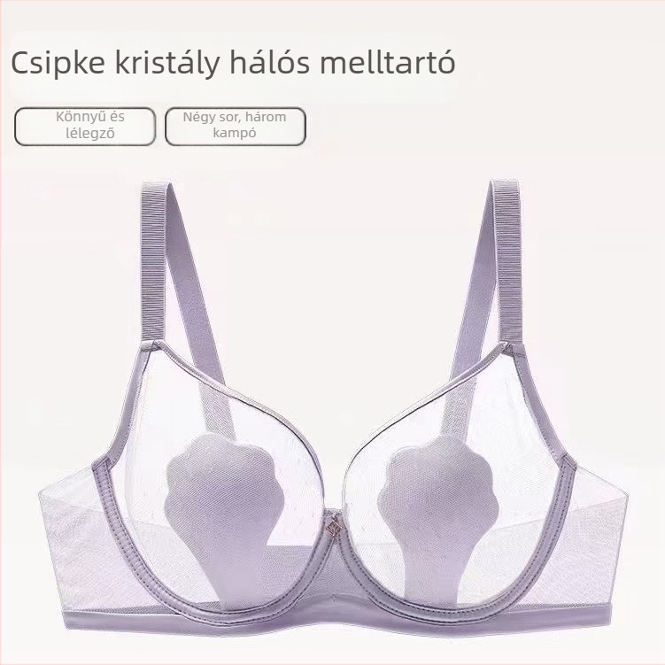 Női nyári vékony csipkés melltartó, kosár nyúlfülű, varrat nélküli push-up, levehető vállpántok, hátsó dupla kapocs