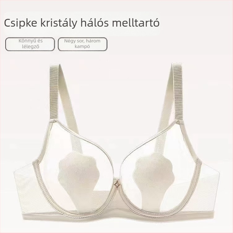Női nyári vékony csipkés melltartó, kosár nyúlfülű, varrat nélküli push-up, levehető vállpántok, hátsó dupla kapocs