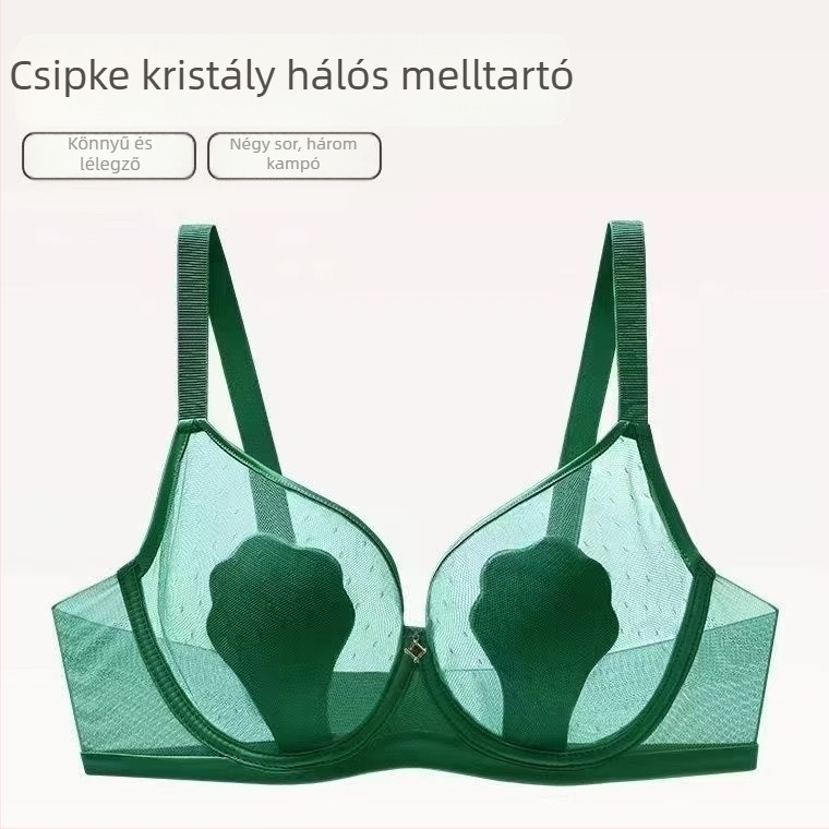 Női nyári vékony csipkés melltartó, kosár nyúlfülű, varrat nélküli push-up, levehető vállpántok, hátsó dupla kapocs