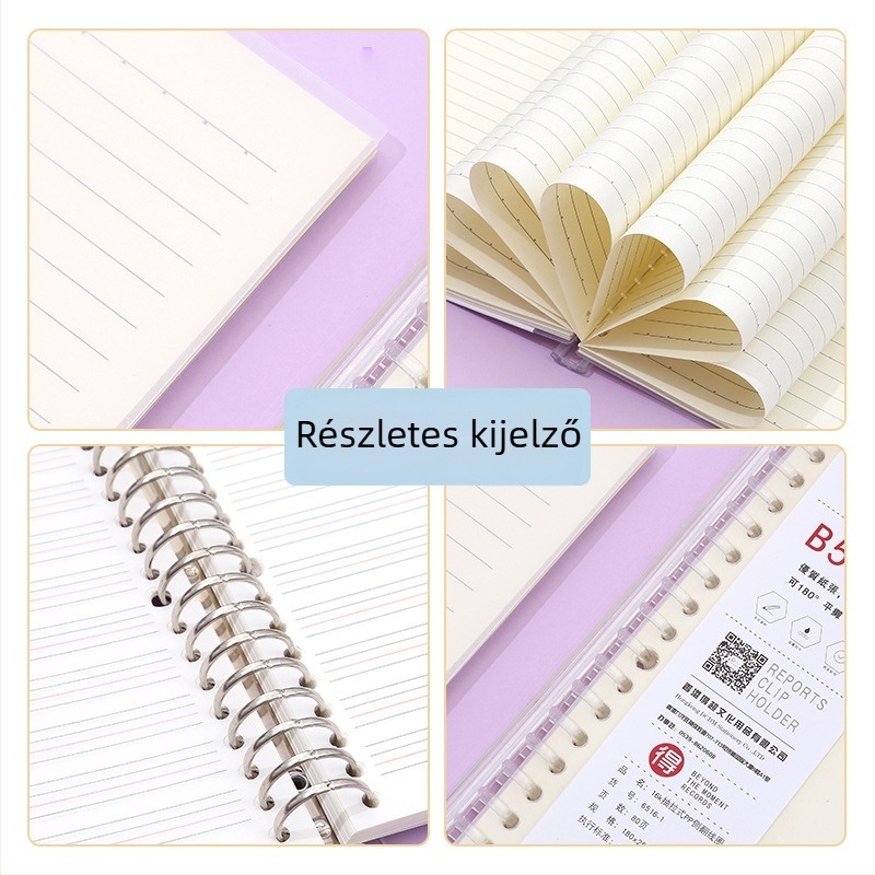 Laza levélfüzet leválasztható belső oldalakkal, rácsos elrendezéssel, 80 oldal, kerek lyukak, belső oldalak cellulóz- és polipropilén anyagból