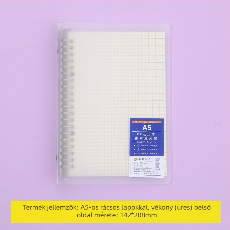 Laza levélfüzet leválasztható belső oldalakkal, rácsos elrendezéssel, 80 oldal, kerek lyukak, belső oldalak cellulóz- és polipropilén anyagból