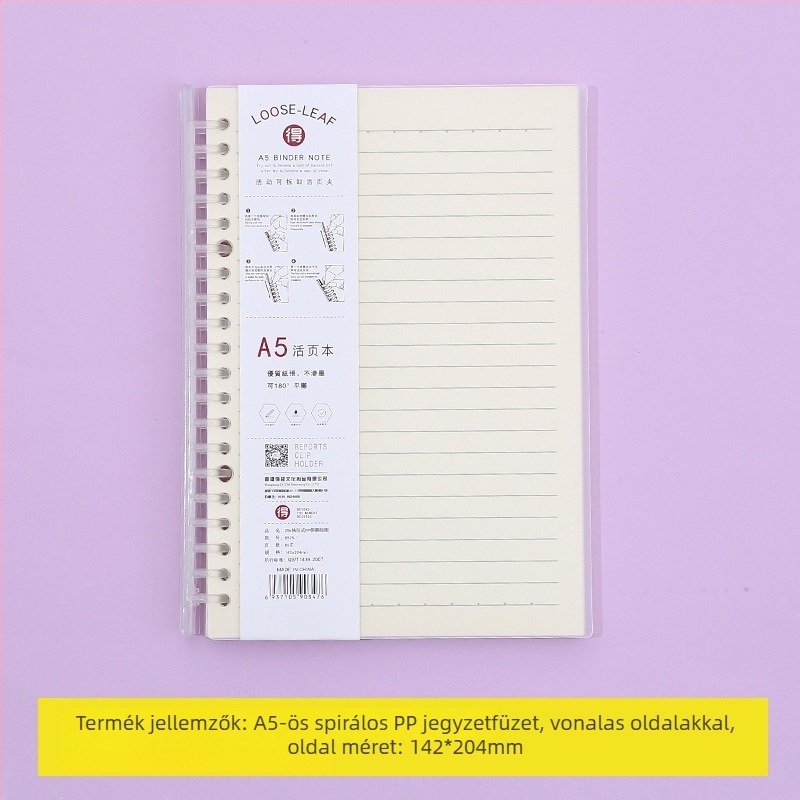 Laza levélfüzet leválasztható belső oldalakkal, rácsos elrendezéssel, 80 oldal, kerek lyukak, belső oldalak cellulóz- és polipropilén anyagból