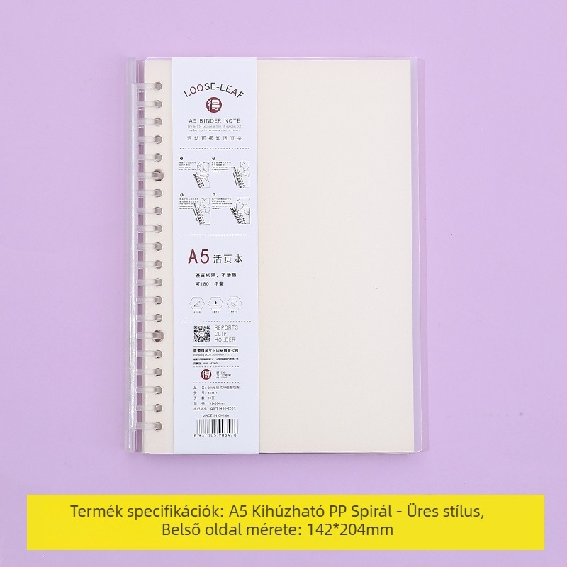 Laza levélfüzet leválasztható belső oldalakkal, rácsos elrendezéssel, 80 oldal, kerek lyukak, belső oldalak cellulóz- és polipropilén anyagból