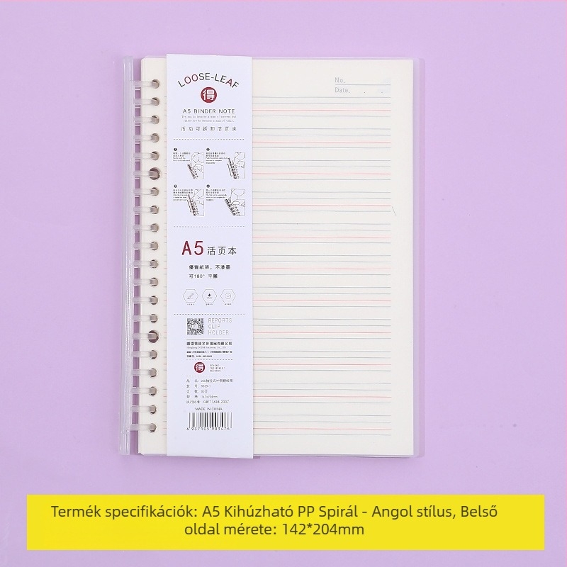 Laza levélfüzet leválasztható belső oldalakkal, rácsos elrendezéssel, 80 oldal, kerek lyukak, belső oldalak cellulóz- és polipropilén anyagból