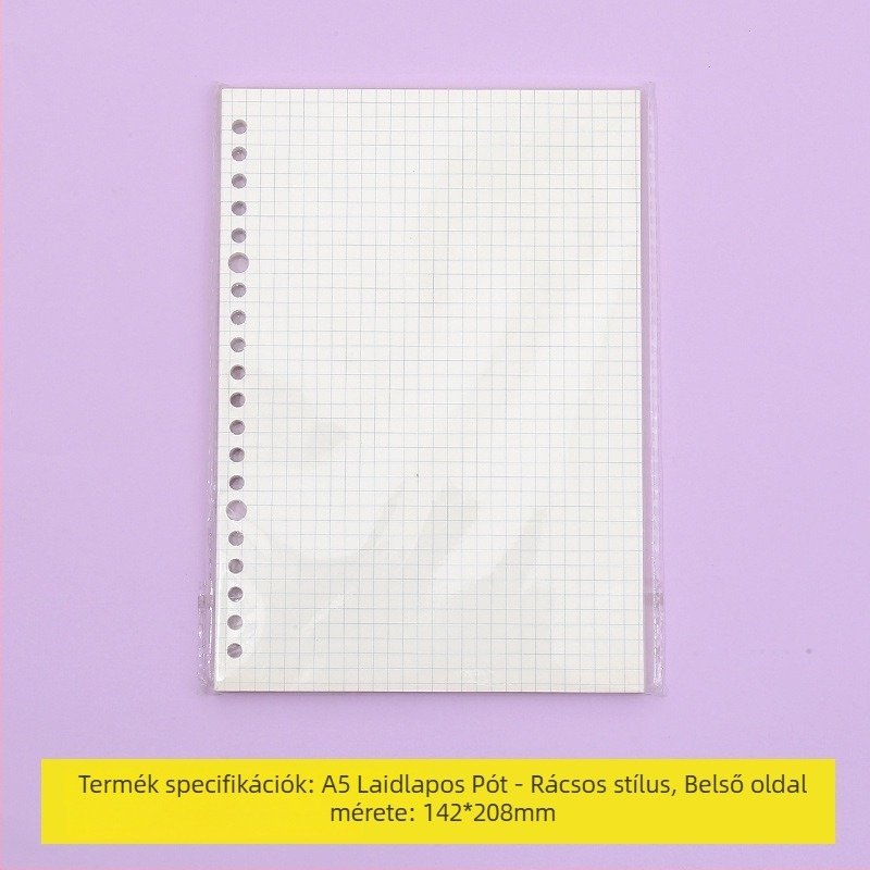 Laza levélfüzet leválasztható belső oldalakkal, rácsos elrendezéssel, 80 oldal, kerek lyukak, belső oldalak cellulóz- és polipropilén anyagból