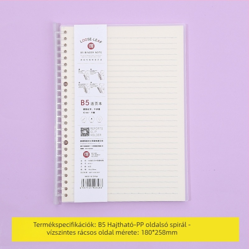 Laza levélfüzet leválasztható belső oldalakkal, rácsos elrendezéssel, 80 oldal, kerek lyukak, belső oldalak cellulóz- és polipropilén anyagból