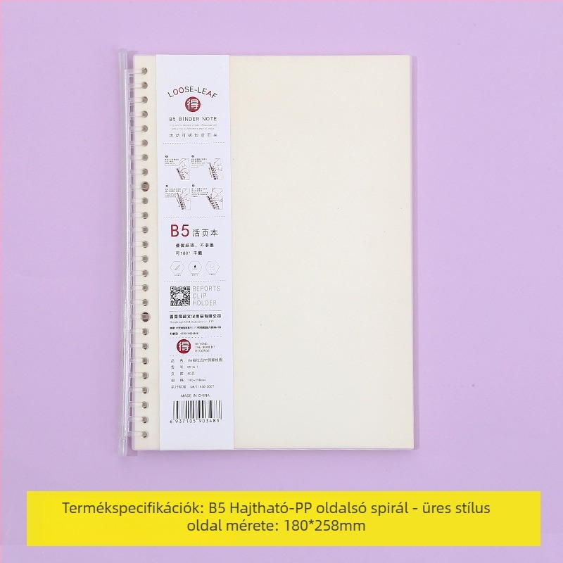 Laza levélfüzet leválasztható belső oldalakkal, rácsos elrendezéssel, 80 oldal, kerek lyukak, belső oldalak cellulóz- és polipropilén anyagból