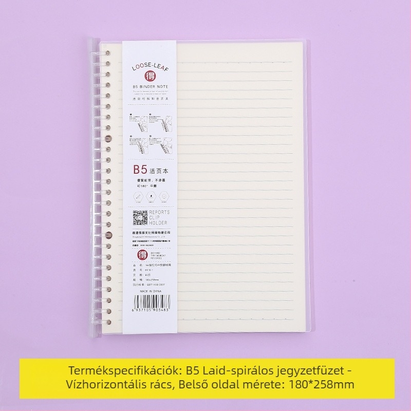 Laza levélfüzet leválasztható belső oldalakkal, rácsos elrendezéssel, 80 oldal, kerek lyukak, belső oldalak cellulóz- és polipropilén anyagból