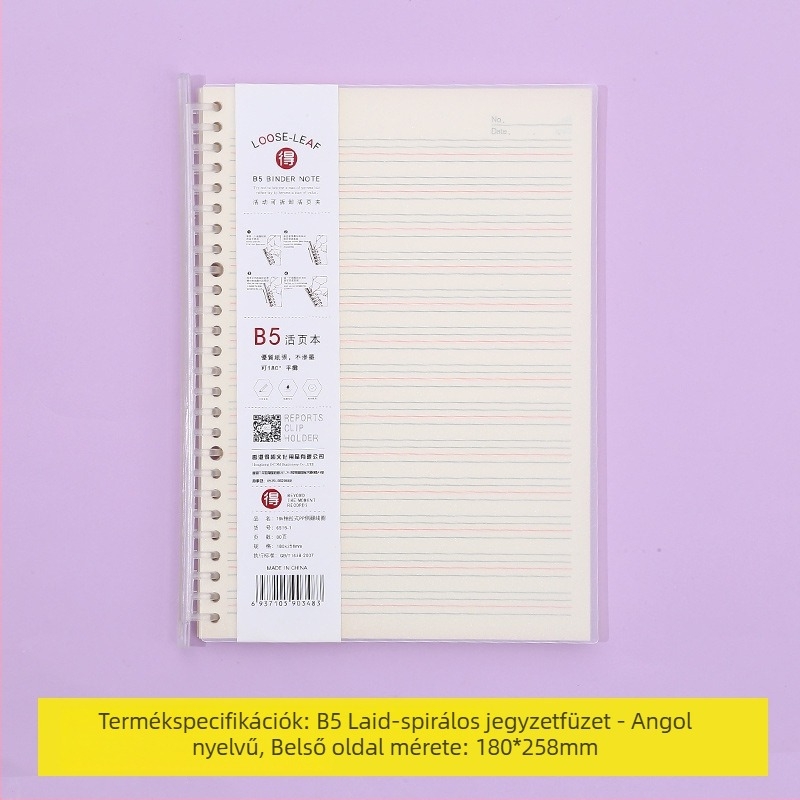 Laza levélfüzet leválasztható belső oldalakkal, rácsos elrendezéssel, 80 oldal, kerek lyukak, belső oldalak cellulóz- és polipropilén anyagból