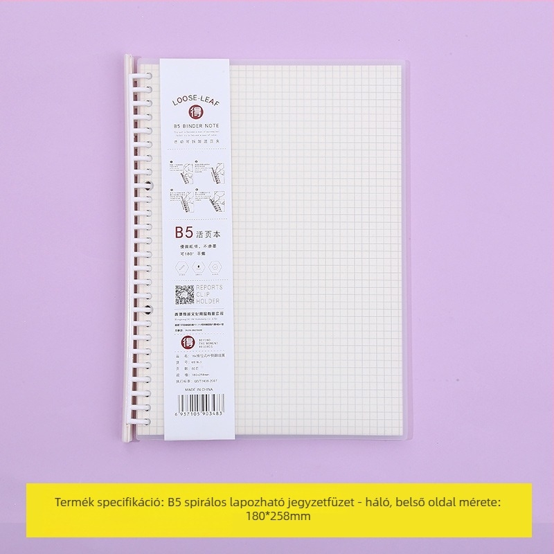 Laza levélfüzet leválasztható belső oldalakkal, rácsos elrendezéssel, 80 oldal, kerek lyukak, belső oldalak cellulóz- és polipropilén anyagból