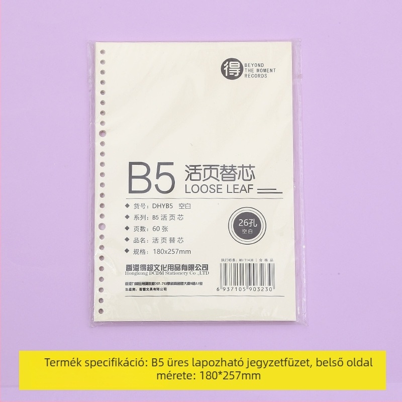 Laza levélfüzet leválasztható belső oldalakkal, rácsos elrendezéssel, 80 oldal, kerek lyukak, belső oldalak cellulóz- és polipropilén anyagból