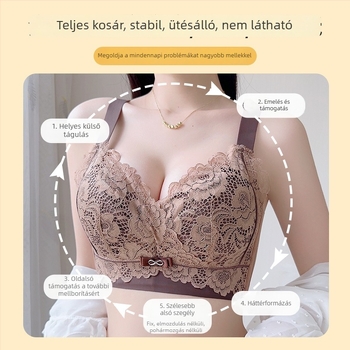 drót nélküli csipkés melltartó oldalsó zárással, lélegző, vékony formázott kosár, rögzített dupla vállpánt