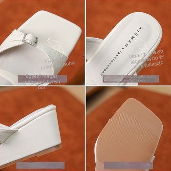 Női PU nyitott lábú szandál, négyzetes orral, egypántos, dőlt sarokkal, TPR talppal és belső Super Fiber