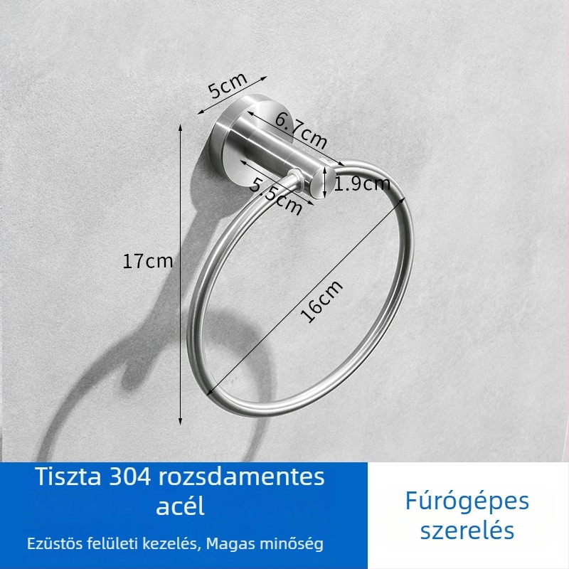 Falihoz rögzíthető törölközőgyűrű, kör alakú, 304 rozsdamentes acélból, teherbírás 20 kg, modern minimalist stílus