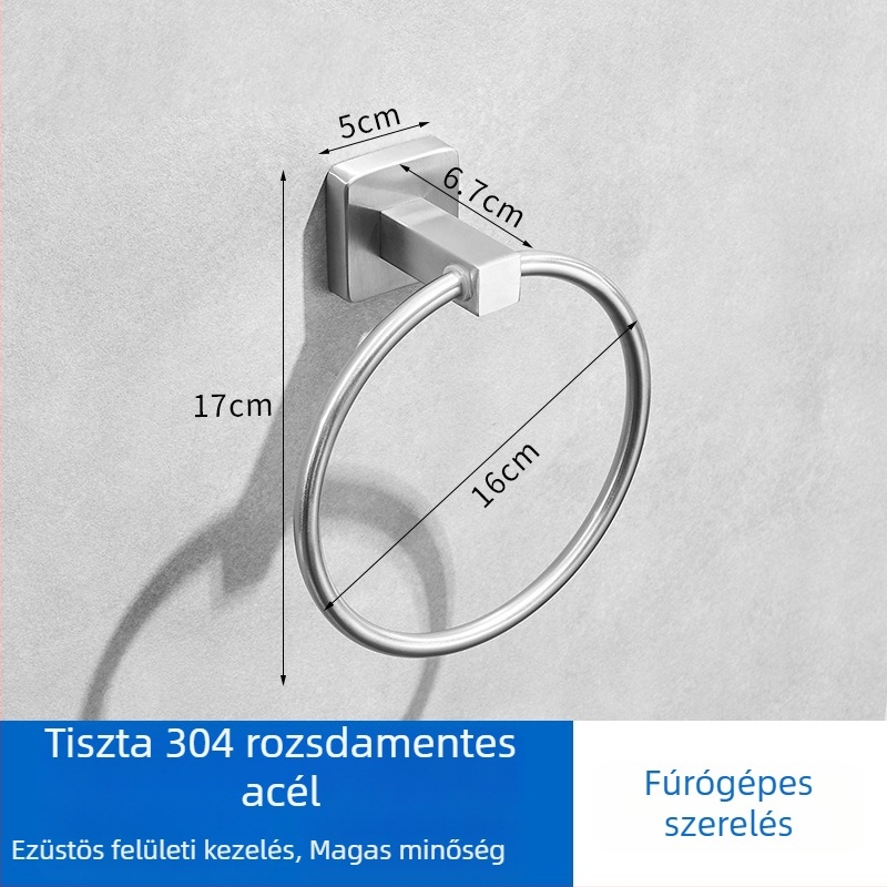 Falihoz rögzíthető törölközőgyűrű, kör alakú, 304 rozsdamentes acélból, teherbírás 20 kg, modern minimalist stílus