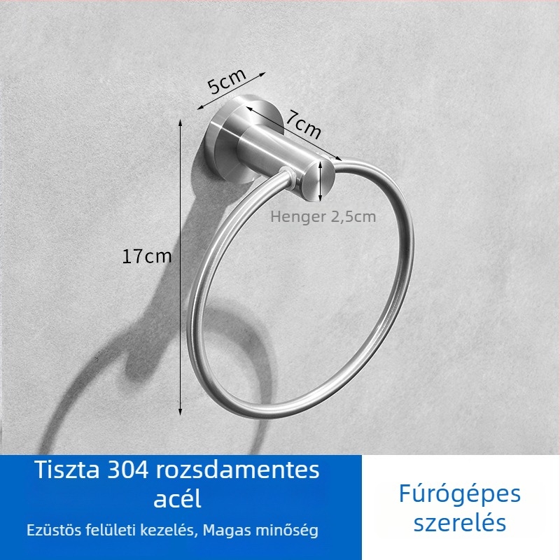 Falihoz rögzíthető törölközőgyűrű, kör alakú, 304 rozsdamentes acélból, teherbírás 20 kg, modern minimalist stílus
