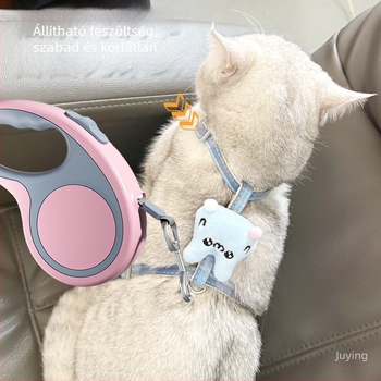 Macska behúzható póráz selyem virág medállal, Ninth Level márka, kisállat kötél