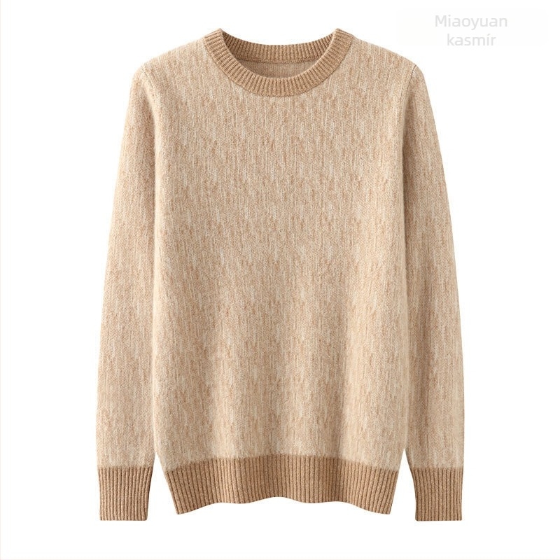 Férfi gyapjú pulóver kerek nyakkal, color-block jacquard mintázat, dupla rétegű kötés, 100% gyapjú, karcsú szabás