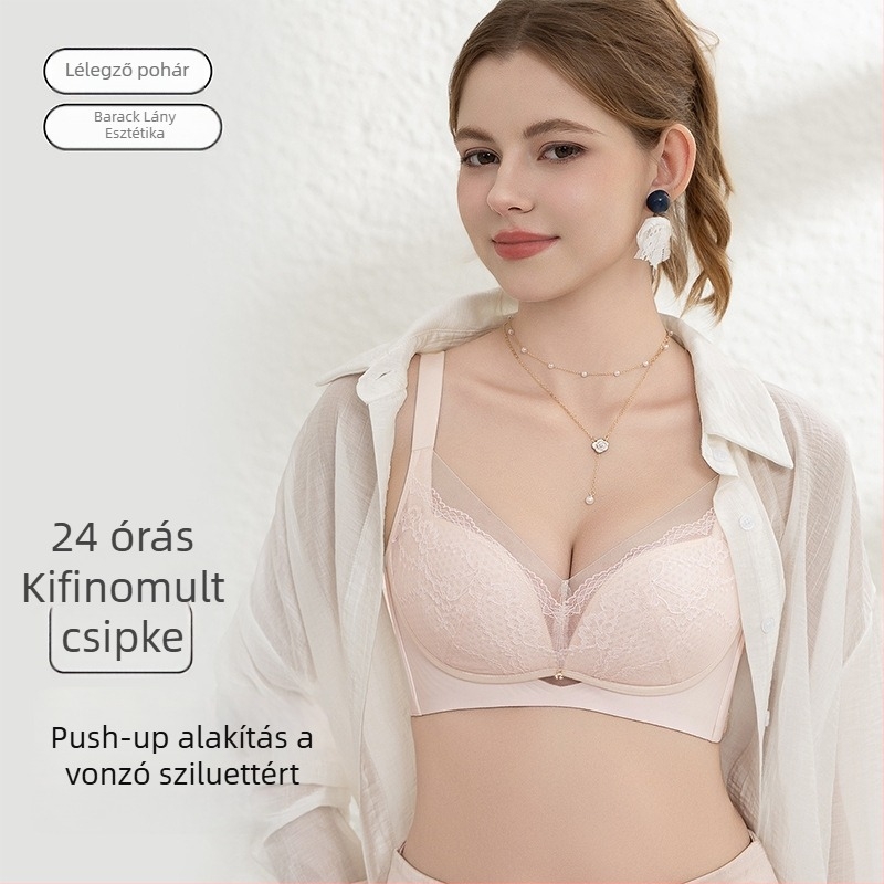 Csipkés melltartó merevítővel, Push-Up, állítható pántok, 3/4 kosár, latex formázott kosarak