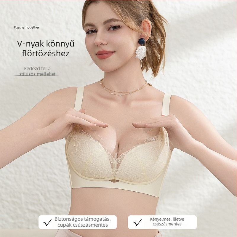 Csipkés melltartó merevítővel, Push-Up, állítható pántok, 3/4 kosár, latex formázott kosarak