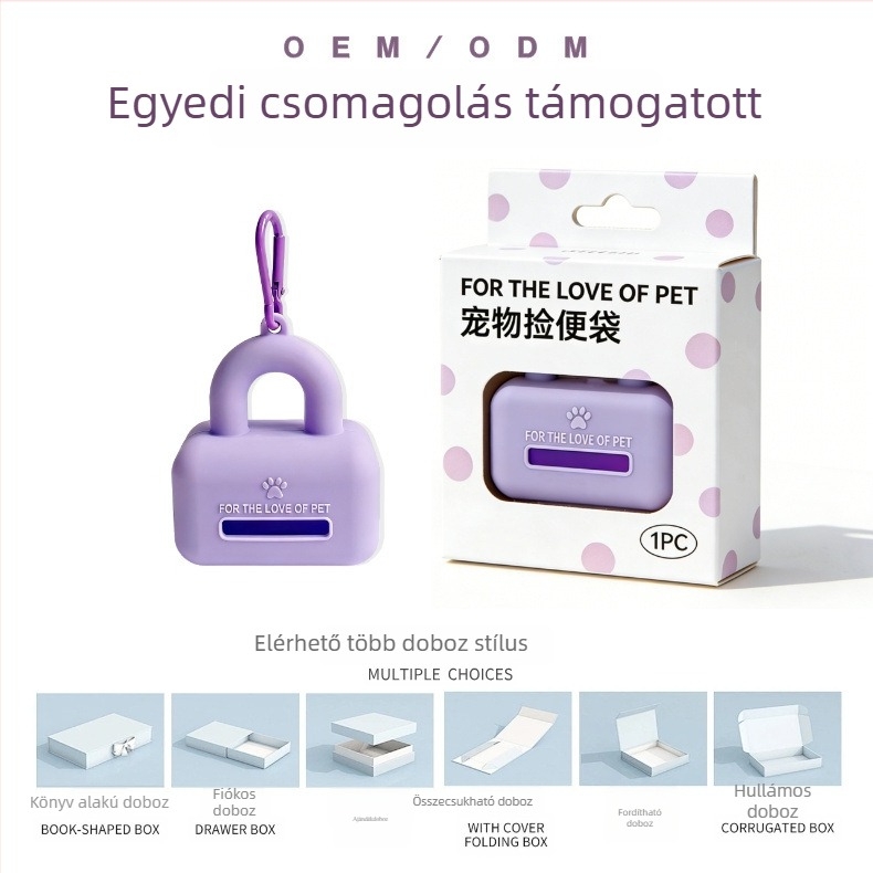 Állatürülék zacskó adagoló, szilikonból, hordozható, kompatibilis kutya- és macskaürülékzacskókkal, 100 darabos doboz