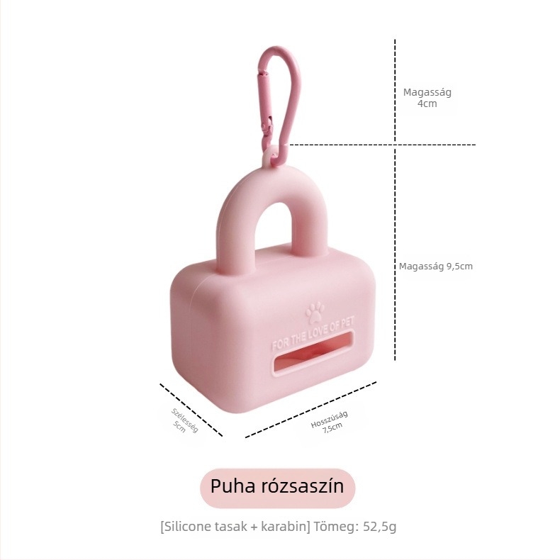 Állatürülék zacskó adagoló, szilikonból, hordozható, kompatibilis kutya- és macskaürülékzacskókkal, 100 darabos doboz