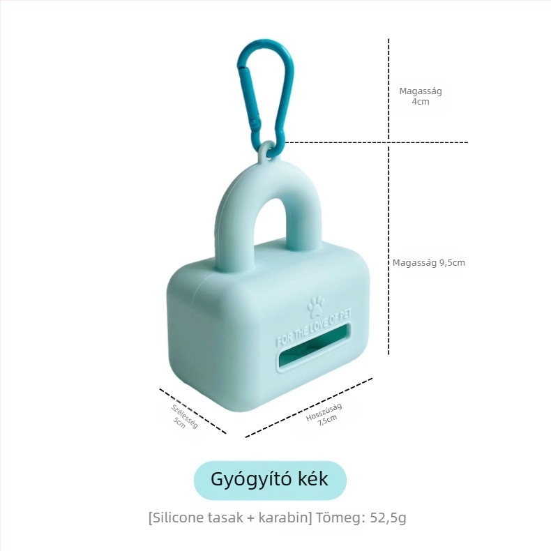 Állatürülék zacskó adagoló, szilikonból, hordozható, kompatibilis kutya- és macskaürülékzacskókkal, 100 darabos doboz