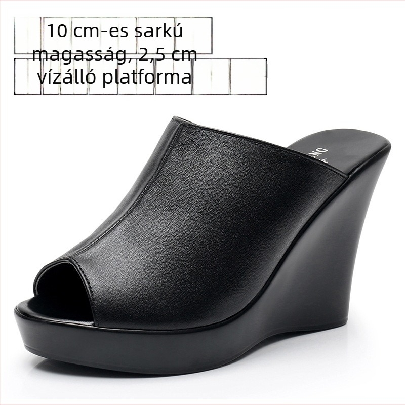 Női marhabőrből készült platformos szandál, platformával, felső része első osztályú marhabőr, PU talp, belső műbőr, retro stílus