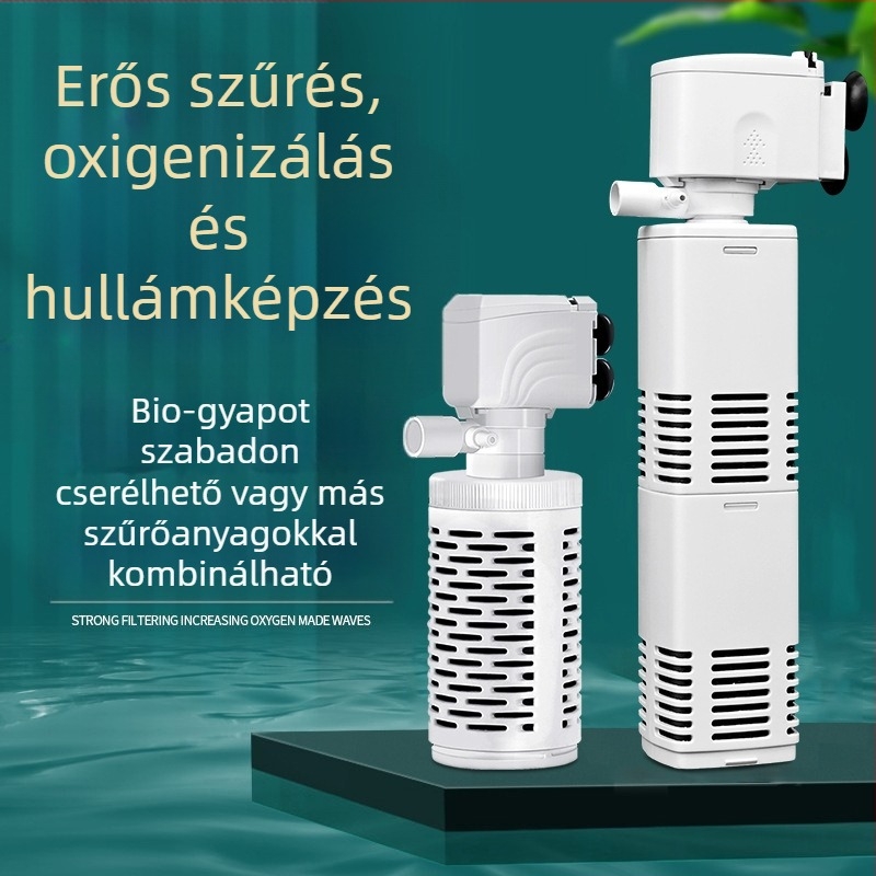 Akvarisztikus merülő szűrőpumpa beépített szűrésével és oxigenációval, 3-in-1 keringési rendszer, műanyag, 200 g, Water Pet Family