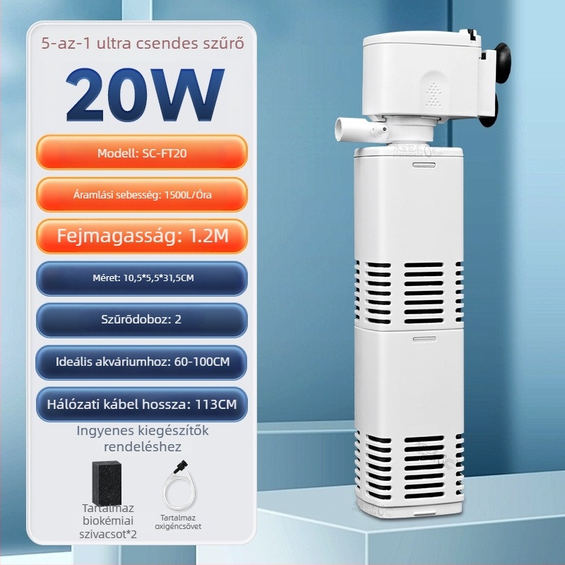 Akvarisztikus merülő szűrőpumpa beépített szűrésével és oxigenációval, 3-in-1 keringési rendszer, műanyag, 200 g, Water Pet Family