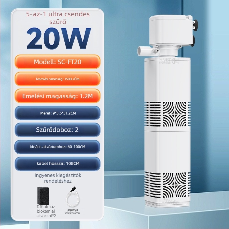 Akvarisztikus merülő szűrőpumpa beépített szűrésével és oxigenációval, 3-in-1 keringési rendszer, műanyag, 200 g, Water Pet Family