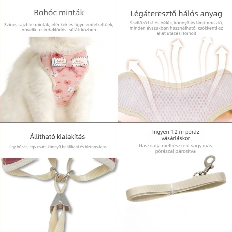 MRQIM macska hám és póráz mellkas- és háti pánttal, poliészter, kihúzható
