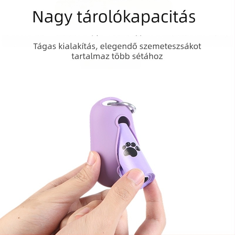 Hordozható puha szilikonból készült állathulladék-zacskó adagoló fém akasztóval