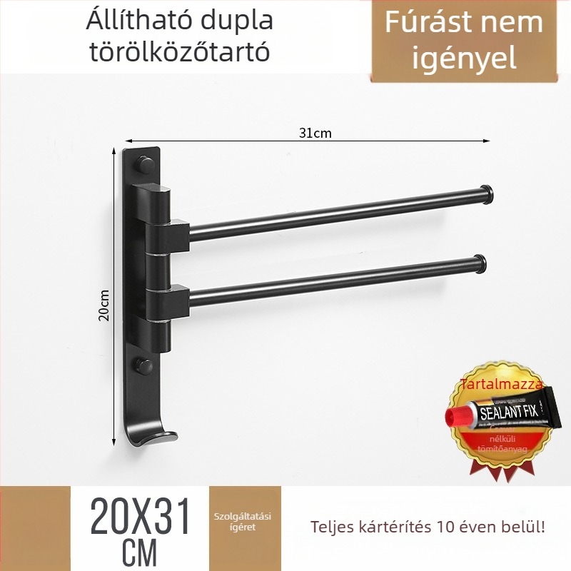 Űr-alumínium törölközőtartó, 5 szintes, falra szerelt, teherbírás 20 kg, fürdőszoba Light Luxury stílusban